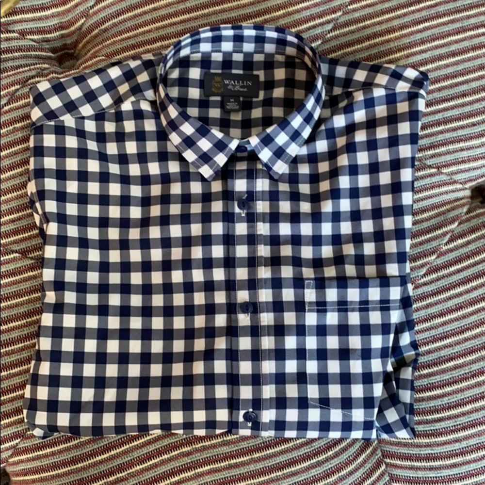Wallen & Broes navy and white checked shirt